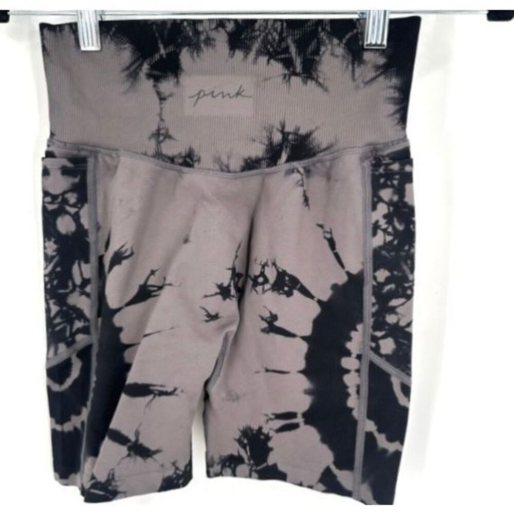 Victoria’s Secret Pink Tie Dye Bike Shorts Spell-Out Gray & Black Size Small